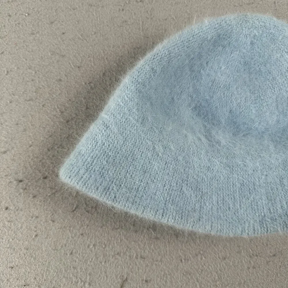 Y2K Bobby Jack Girls‎ Fuzzy Angora Beanie Hat Blue Monkey Embroidered Knit Retro
